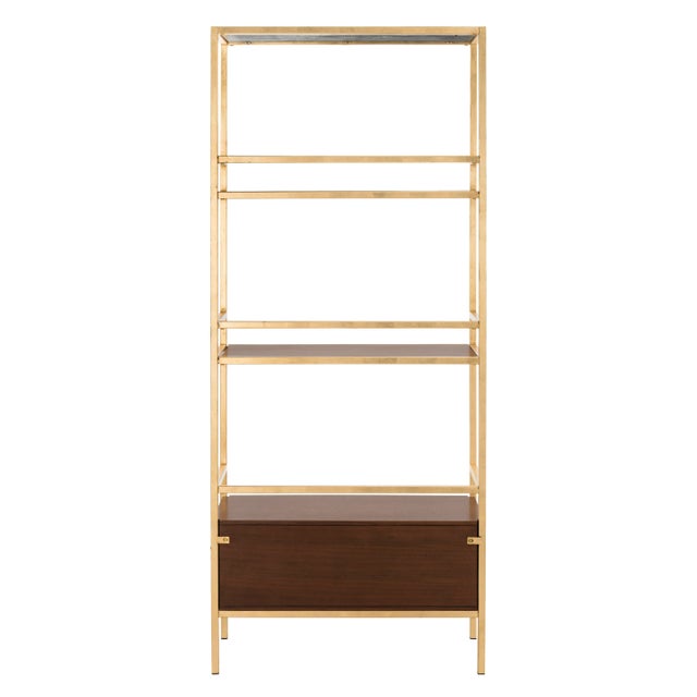 2020s 4 Tier 1 Drawer Etagere in Gold & Walnut For Sale - Image 5 of 11