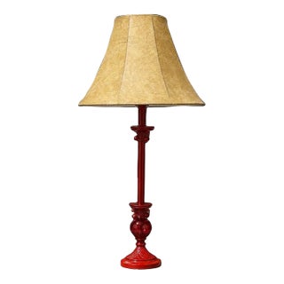 Vintage Style Red Table Lamp With Beige Fabric Shade For Sale