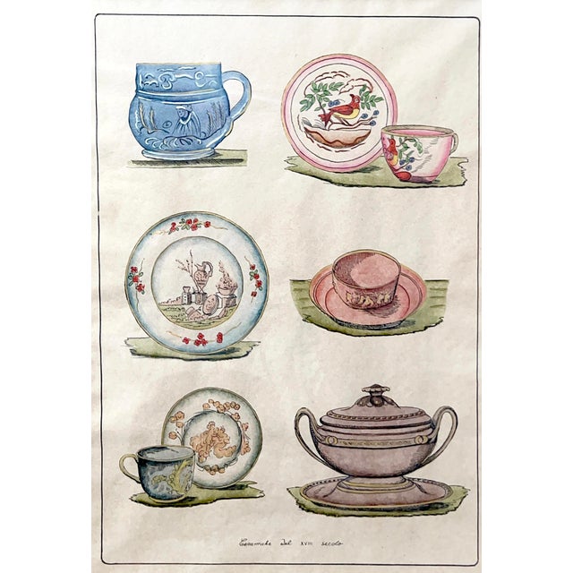1990s Vintage Italian China Patterns Print – Hand-Colored With Gold Accents For Sale - Image 4 of 9