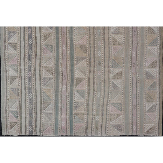 Mid 20th Century Vintage Turkish Kilim Rug With Soft Geometric Stripes in Sage, Blush, and Taupe For Sale - Image 5 of 11