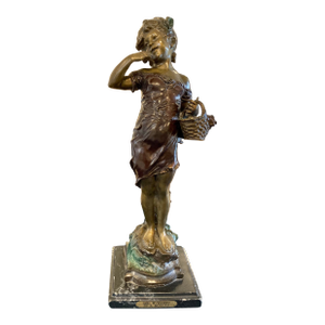Antique French Bronze Sculpture “Girl With Basket” by A. Moreau