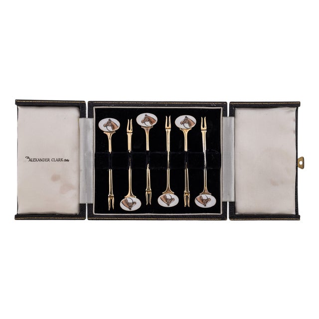20th Century Silver Cased Cocktail Picks Horse Racing, 1960s, Set of 6 For Sale