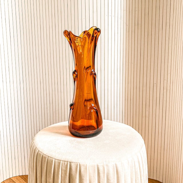 Mid-Century Modern Sękacz Cognac Glass Vase from Huta Szkła Ząbkowice, Poland, 1970s For Sale - Image 3 of 6