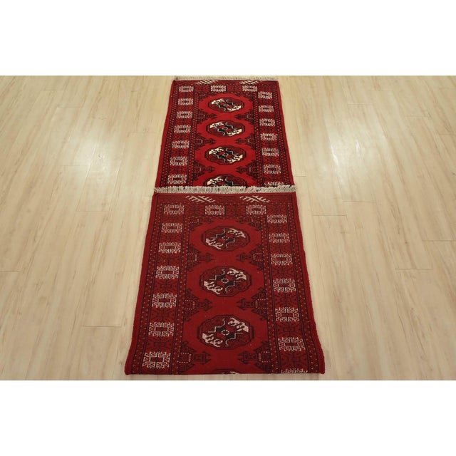 Turkmen Runner 2’7” X 9’6” Red Wool Vintage Tribal Hand-Knotted Oriental Rug For Sale - Image 10 of 11