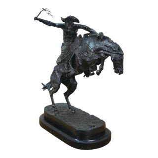 Mid 20th Century Frederic Remington Roman Bronze Works Bronco Buster Sculpture 23" For Sale