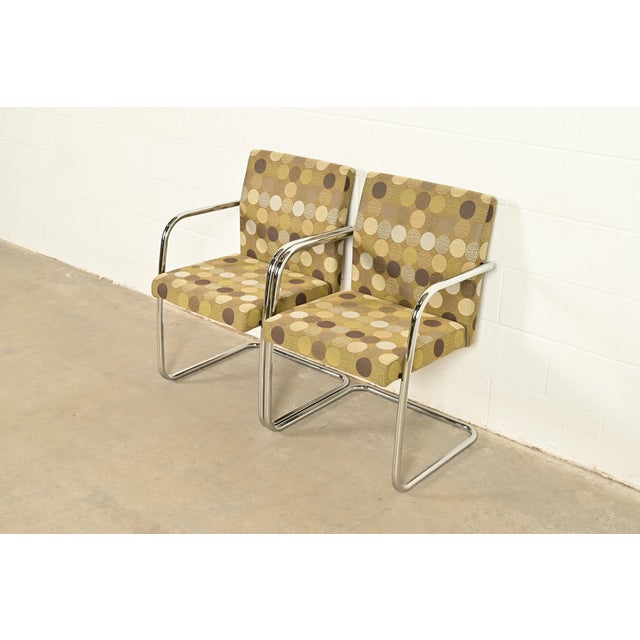 Mies Van Der Rohe Brno Style Mid-Century Modern Chrome Tubular Cantilever Club Chairs, Pair For Sale - Image 13 of 13