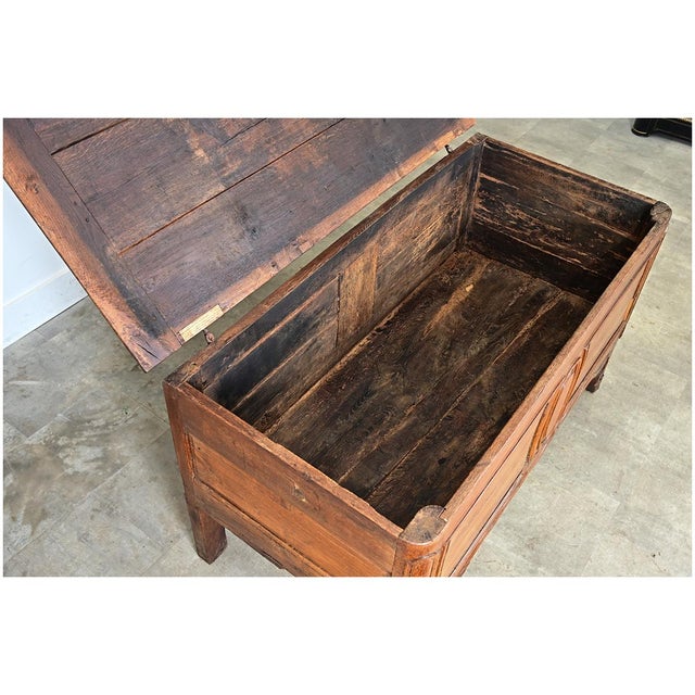 French Provincial French 19th Century Solid Oak Carved Coffer For Sale - Image 3 of 11