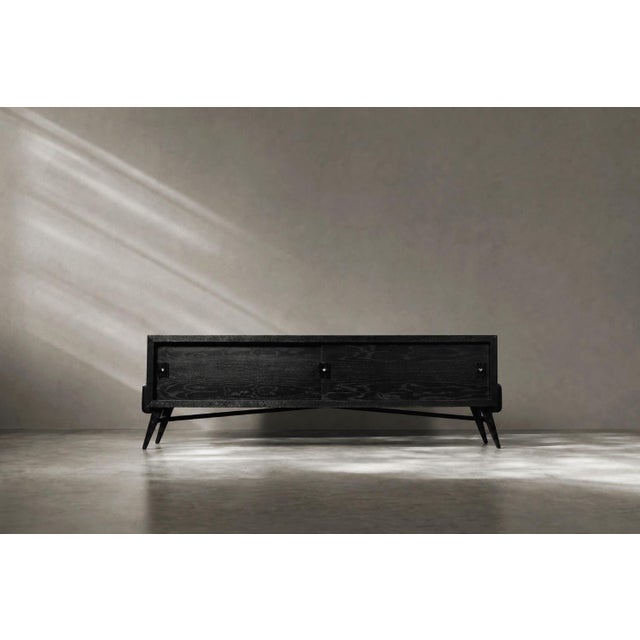 1960s Mid-Century Modern Scandinavian Dark Oak Sideboard with Wooden and Metal Handles, 1960s For Sale - Image 5 of 18
