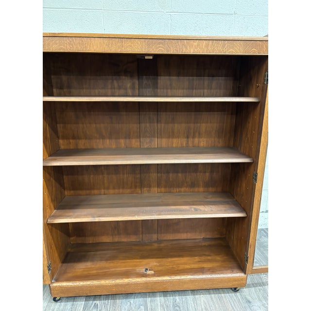 Antique Victorian or Arts and Crafts Style Golden Oak Display Cabinet Bookcase For Sale - Image 13 of 16