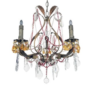 Antique Chandelier with Red Crystals For Sale