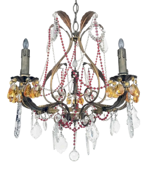 Antique Chandelier with Red Crystals