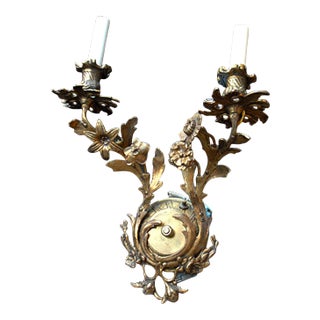 Two Arm Brass Wall Sconce With Floral and Foliate Motifs For Sale