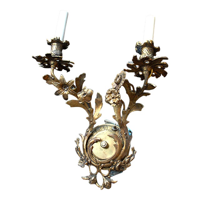 Two Arm Brass Wall Sconce With Floral and Foliate Motifs For Sale