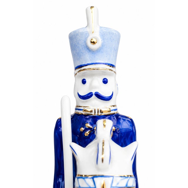 Vintage Hand-Painted Porcelain Hungarian Hussar Figurine in Blue and White, Hollóházi, 20th Century For Sale - Image 4 of 8
