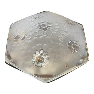 French Art Deco Signed Degue Flush Mount Ceiling Fixture For Sale