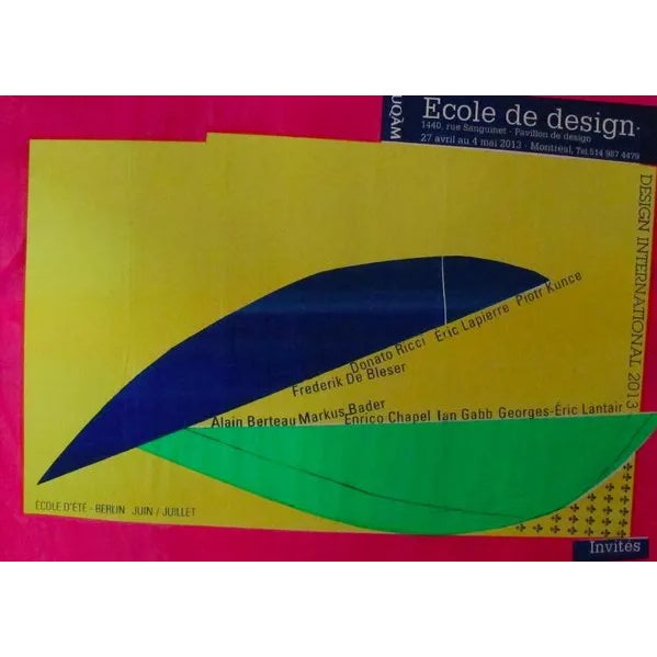 2013 Original Ecole De Design - Design International Poster (Blue, Green, Yellow) - Alfred Halasa For Sale