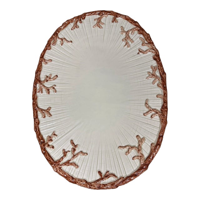 Vintage Mid-Century Modern Fitz & Floyd Oceana Nautilus Coral Platter 18” X 13” For Sale