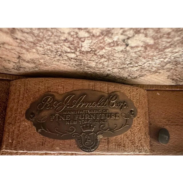 Wood 1940s Hollywood Regency Style Finely Carved Round Coffee Table, Viola Marble Top For Sale - Image 7 of 7