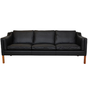 2213 3-Seater Sofa in Black Nevada Aniline Leather by Børge Mogensen for Fredericia
