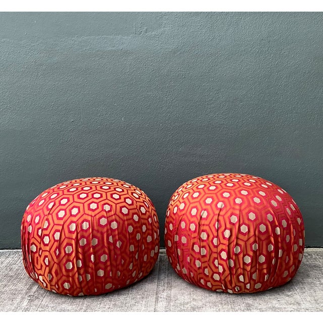 Vintage Geometric Fabric Poufs - Pair For Sale - Image 10 of 12