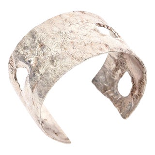 Vintage Italian Sterling Silver Cut Out Cuff Bracelet Signed 80's For Sale