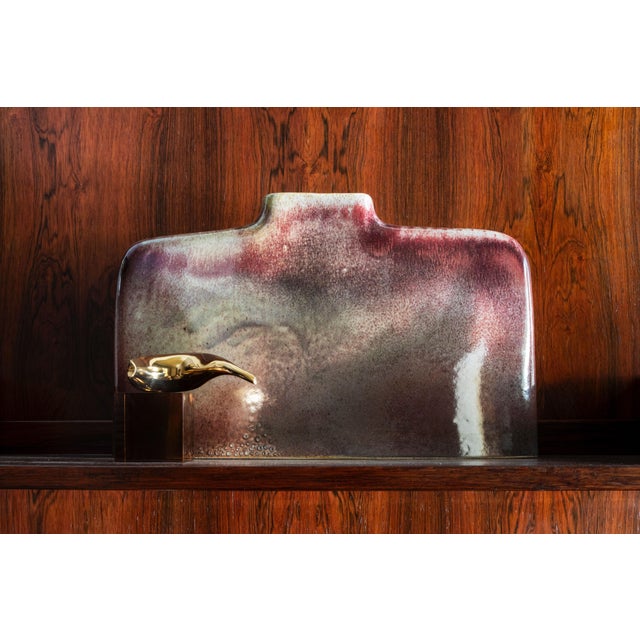 Red Rectangular Vase in Glazed Ceramic by Leandro Lega, 1984 For Sale - Image 8 of 9