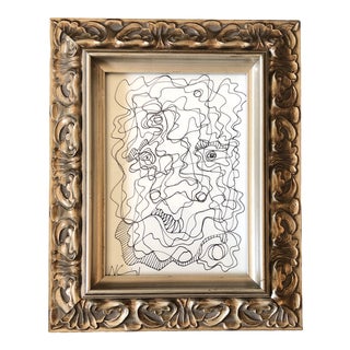Original Vintage Wayne Cunningham Small Abstract Ink Drawing Frame For Sale