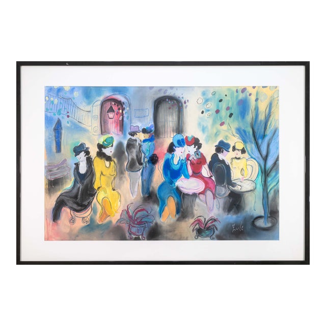 Zule Moskowitz Signed Post-Impressionist Figurative Pastel on Paper Framed 1980s For Sale