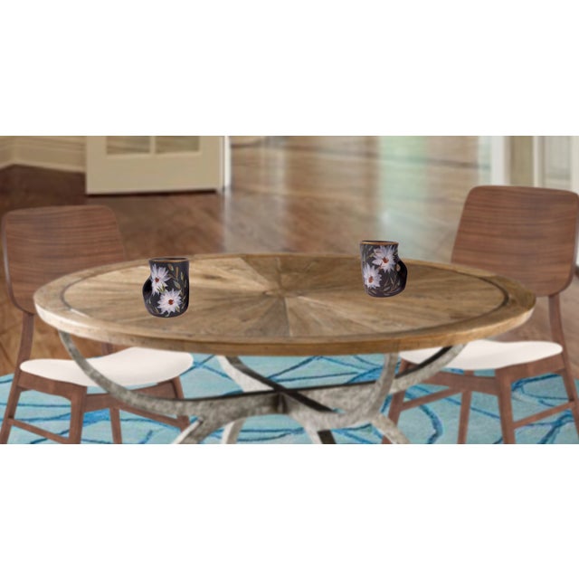 Mid 20th Century Mid-Century Vallauris Black White Floral Blossoms Terracotta Mugs- A Pair For Sale - Image 5 of 18