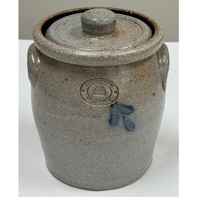 American Vintage Salt Glaze Handmade Lidded Rowe Pottery Crock For Sale - Image 3 of 10