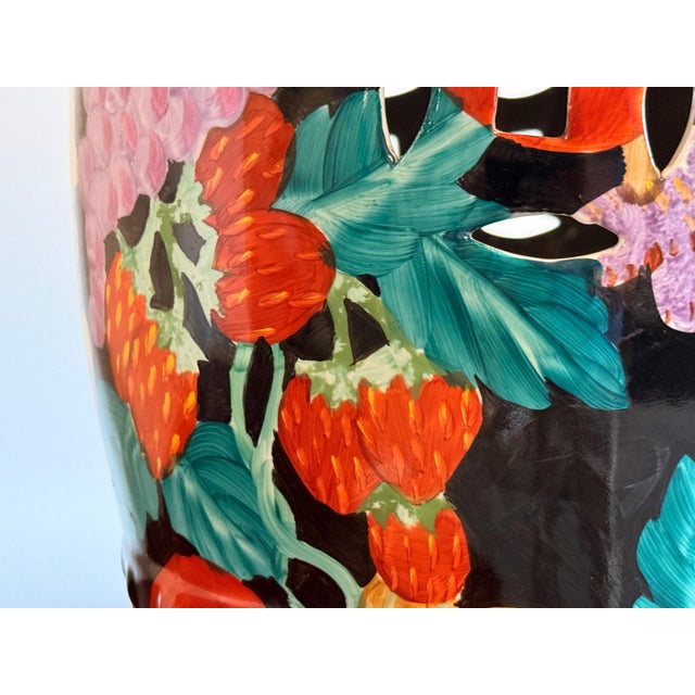 Chinese Black Ground Polychrome Ceramic Garden Seat / Stool With Fruit Decoration For Sale In Providence - Image 6 of 9