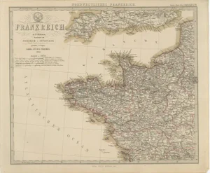 Hand-Colored Map of Northwest France, 1858