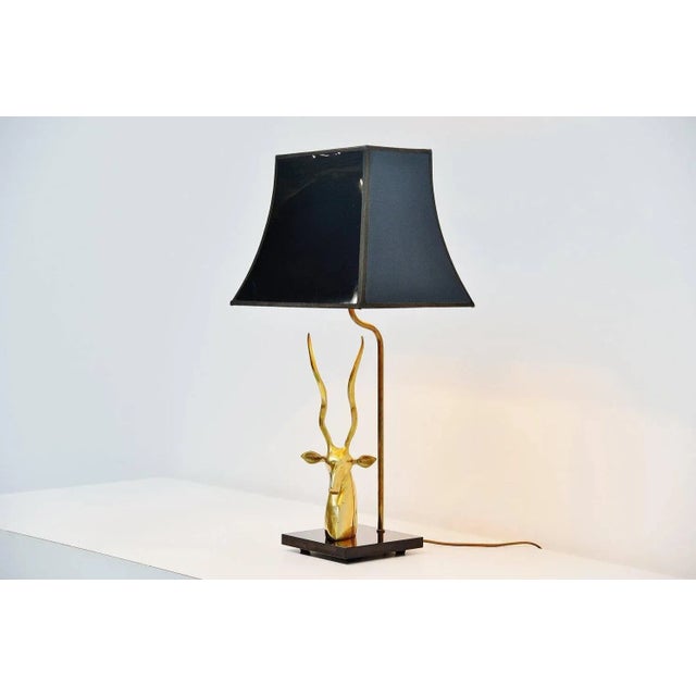 Black Deer Head Table Lamp in Brass, France, 1975 For Sale - Image 8 of 11