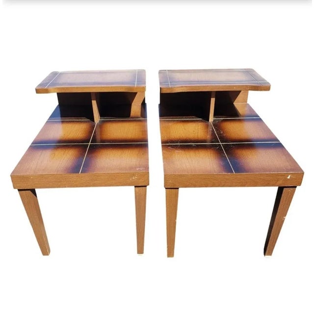 Wood Mid Century Two Tier Laminate Top Side Tables, Circa 1960s For Sale - Image 7 of 7