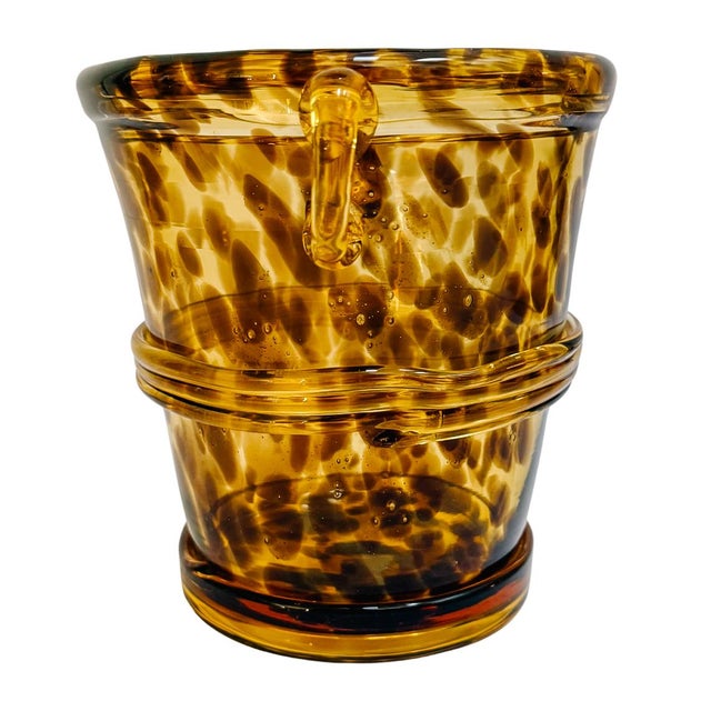 Vintage Hand-Blown Tortoiseshell Glass Ice Bucket For Sale - Image 4 of 6