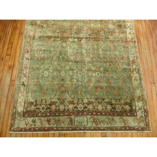 Rare Wide Long Green Antique Persian Malayer Runner For Sale In New York - Image 6 of 6