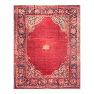 1920s Red Ground Donegal Medallion Antique European Arts & Crafts Large Wool Rug For Sale
