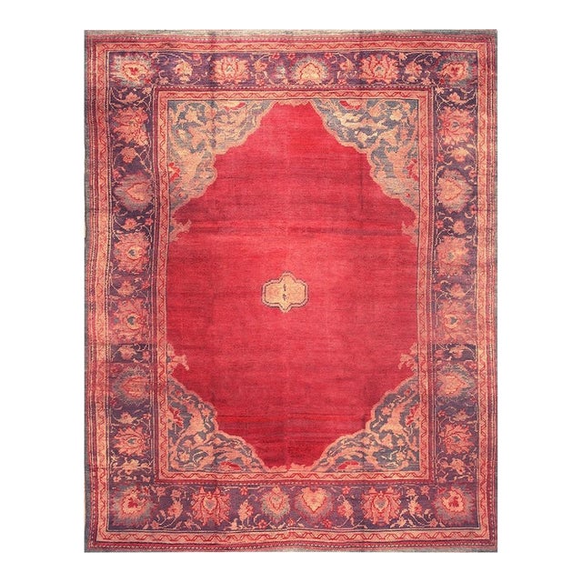 1920s Red Ground Donegal Medallion Antique European Arts & Crafts Large Wool Rug For Sale