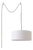 Stretch Swag Lamp - Weathered Brass Steel, White Linen Drum Shade, Inline Dimmer For Sale