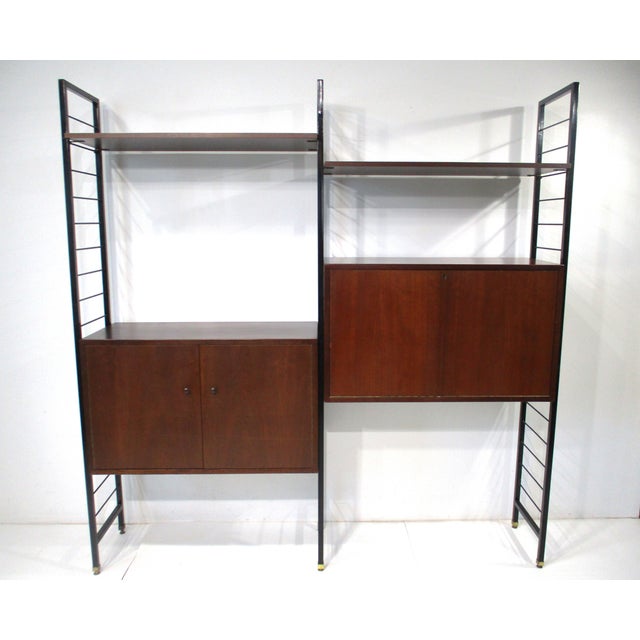 Mid Century Walnut Steel Wall Desk Bookcase Storage Unit | Chairish