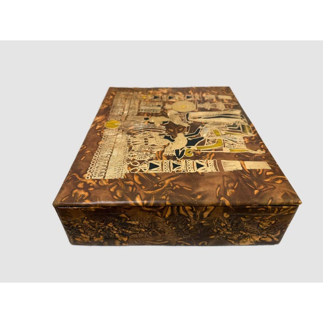 Brown Handmade Genuine Leather Jewelry Box – Gold Embossed Pharaoh Design, Luxury Box For Sale - Image 8 of 9