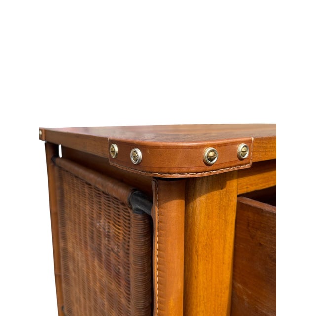 Stitched Leather and Rattan Chest of Drawers by Jacques Adnet, 1955 For Sale - Image 9 of 16
