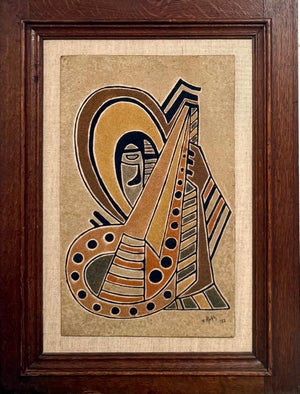 Alfred Reth, 1952 Hungarian Cubism Wall Hanging Relief Sculpture Sand Painting Cubist A. Reth, 1952