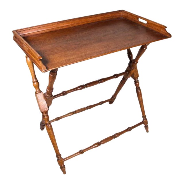 Antique English Butlers Oak Tray With Stand For Sale