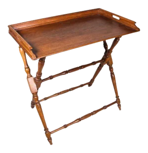 Antique English Butlers Oak Tray With Stand