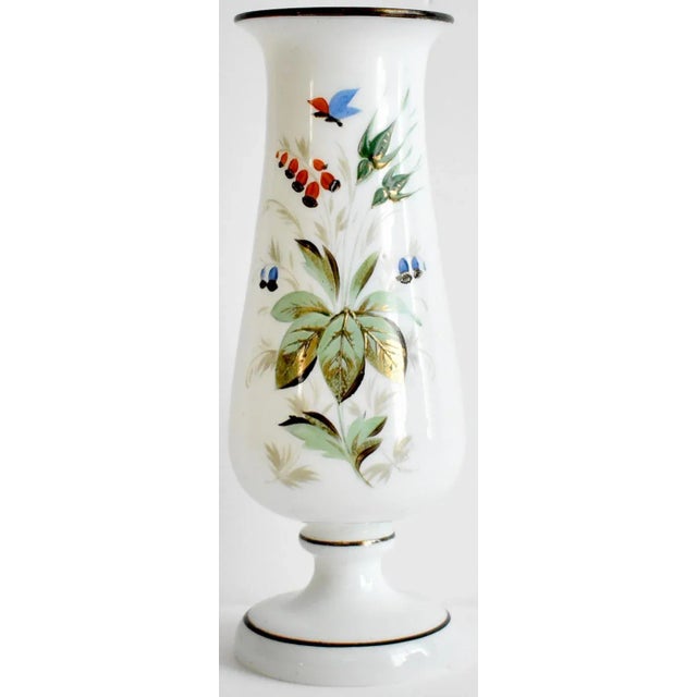 Antique Hand-Painted White Glass Vase For Sale - Image 10 of 10