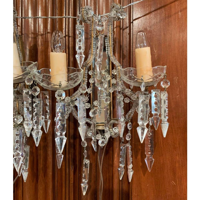Italian Pair Early 20th Century Italian Crystal Two-Light Wall Sconces For Sale - Image 3 of 7