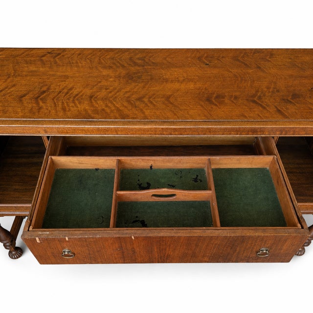 Early 20th Century Antique Jacobean Revival Figured Wood Sideboard With Carved Medallions For Sale - Image 5 of 18