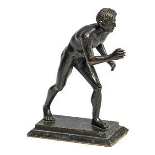 Amazing Miniature Antique Grand Tour Bronze Herculaneum Runner Statue Neoclassical Greek Athlete Sculpture Home Decor Art For Sale