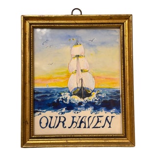 Small Vintage Nautical Sailboat Painting, Framed For Sale